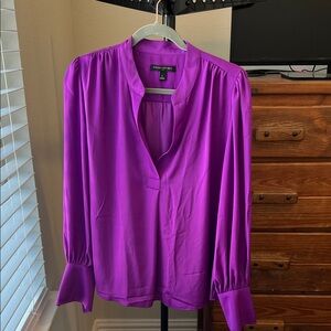 Banana Republic Vibrant Purple Long-Sleeve Split-Neck Blouse